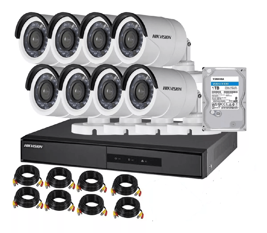 Hikvision DS-J142I/7208HGHI-M1C+8CAM Kit DVR + 8 camaras +HDD 1TB